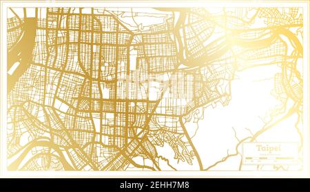 Taipei Taiwan City Map in Retro Style in Golden Color. Outline Map. Vector Illustration. Stock Vector
