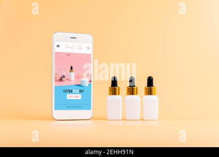 Download Design Of The Smartphone Screen Application Of Cosmetics Online Serum Bottle Mockup Of Beauty Product Brand Stock Photo Alamy