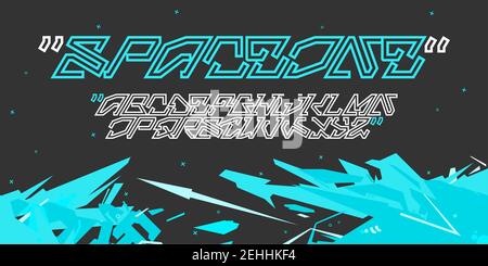 Graffiti Style Sci-fi Cyberpunk Abstract Technology Futuristic Alphabet Font SpaceOne Digital Typography Vector Illustration Stock Vector