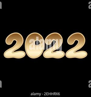 2022 hand written golden lettering isolated on black background. Great for design New year party posters, holidays card, header for website. Vector Stock Vector