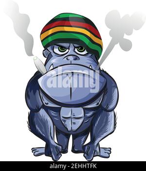 jamaican Gorilla Cartoon isolated on white bacground. illustartion Stock Vector