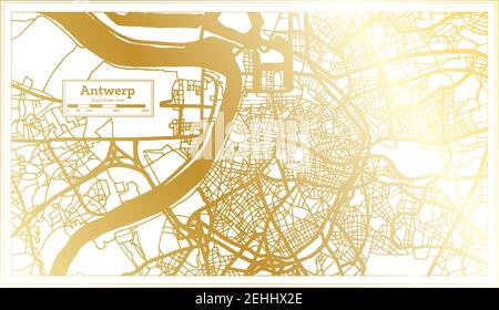 Antwerp Belgium City Map in Retro Style in Golden Color. Outline Map. Vector Illustration. Stock Vector