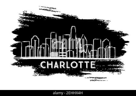 Charlotte North Carolina USA City Skyline Silhouette. Hand Drawn Sketch. Business Travel and Tourism Concept with Modern Architecture. Stock Vector