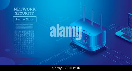 Cyber Security Isometric Concept. Vector Illustration. Gateway Preventing Cyber Attacks. Protecting Data and Confidentiality. Security Services. Stock Vector
