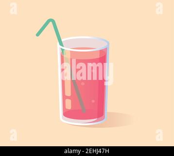 Glass of drinks. Cola with straw. Vector illustration with refreshing summer drink. Stock Vector