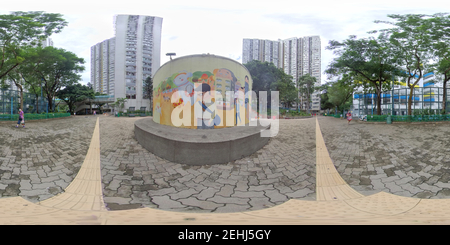 360 degree panoramic view of High-rise buildings public housing estates affordable lower-income residents Poverty Hong Kong