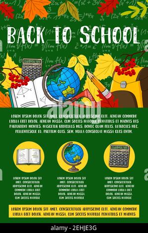 back to school chalkboard and globe map education vector illustration ...