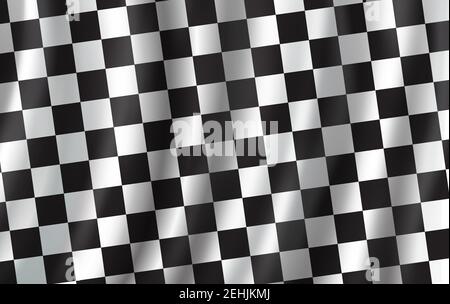 Checkered flag 3D background. Vector wavy start or finish flag with checker pattern of car racing, rally sport club or bike races competition backdrop Stock Vector