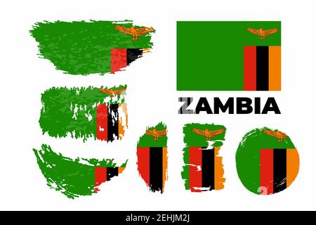 Brush painted grunge flag of Zambia country. Independence day of Zambia. Stock Vector