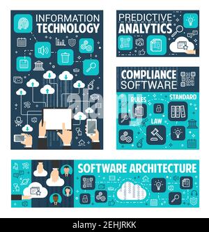 Information and data technology poster for internet search content predictive analytics. Vector software architecture for user online web cloud storag Stock Vector