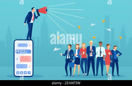 Vector of a businessman making an announcement to his employees on a social media platform Stock Vector