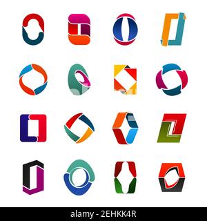 Icons shaped as O letter for business and organizations set. Rounded promo symbols made of color details. Alphabet O letter signs as creative elements Stock Vector