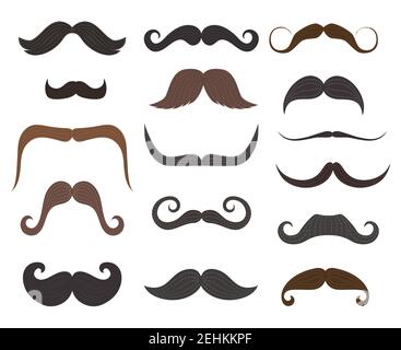 Mustaches style, barbershop or barber fashion. Vector isolated icons of retro and modern long and short classic and hipster or lumberjack man mustache Stock Vector