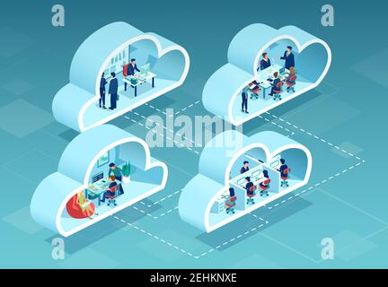 Vector of business people working in offices using cloud data storage service Stock Vector