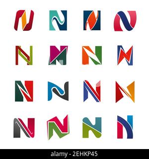 Abstract geometric figures and ribbons in shape of alphabet symbol N for business branding template. Modern typeface of alphabet letter N corporate id Stock Vector