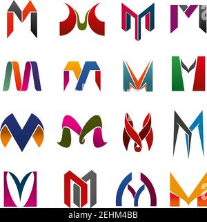 Vector letter M icons made up of ribbons and abstract figures. Modern vector corporate identity symbols for business design, emblem and label theme Stock Vector