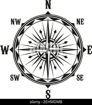 Rose of winds nautical navigation compass with direction arrows. Vector vintage marine and sailing cartography navigator symbol with North, South, Eas Stock Vector