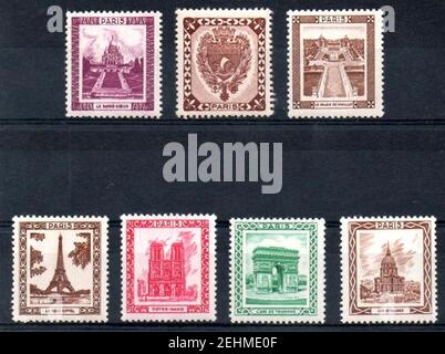 Paris France poster stamps. Stock Photo