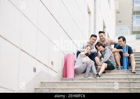 Fit friends taking selfie Stock Photo