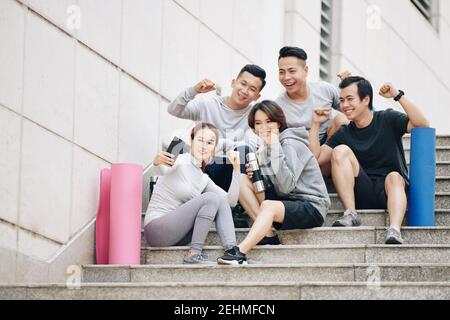 Fit friends taking selfie Stock Photo