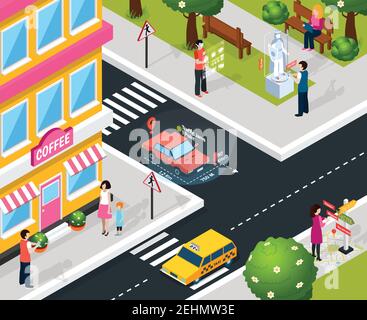 Isometric colored virtual augmented reality city composition with smart maps in smartphones and navigations in tablets vector illustration Stock Vector