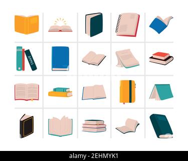 books and books icons set over white background, line and fill style ...