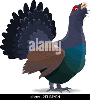 Grouse bird cartoon icon. Vector isolated wild forest blackcock bird for zoo, zoology or hunting open season theme Stock Vector