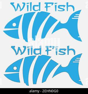 minimal logo of cut fish wild fish with and without outline 2 Stock Vector