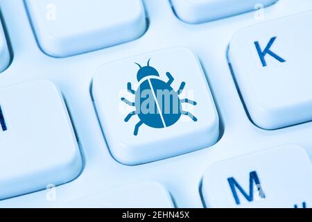 Computer internet virus Trojan bug network security safe blue symbol keyboard Stock Photo