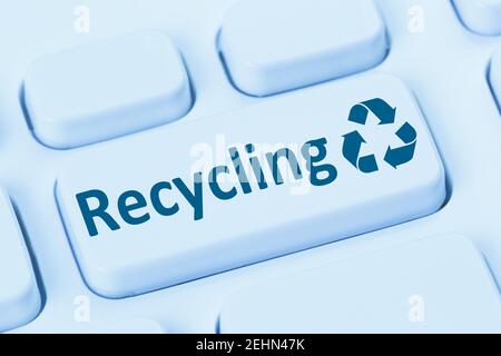 Recycling button recycle waste garbage natural conservation blue symbol computer keyboard Stock Photo