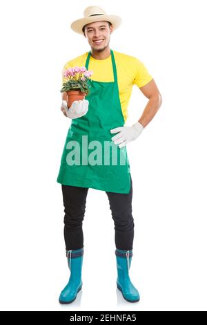 Gardener gardner flower gardening garden occupation full body portrait isolated on a white background Stock Photo
