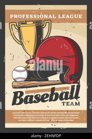 Baseball poster with a baseball helmet, bat, ball and glove - Vector ...