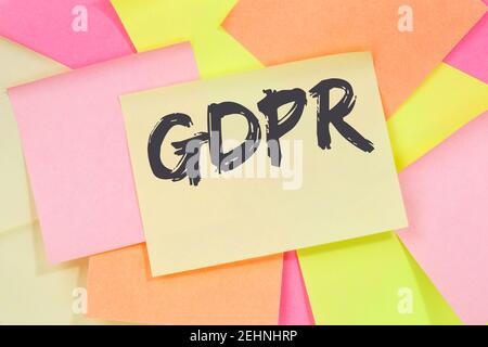 GDPR General Data Protection Regulation law EU European Union websites internet computer business concept note paper notepaper Stock Photo