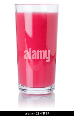 Strawberry smoothie fruit juice drink in a glass isolated on a white background Stock Photo