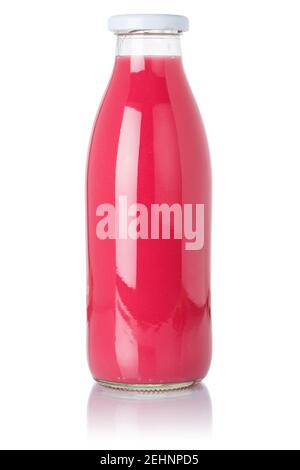 Strawberry smoothie fruit juice drink in a bottle isolated on a white background Stock Photo