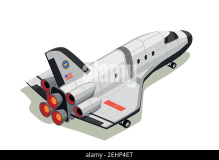 Astronauts space planet exploration isometric composition with isolated interstellar space ship on exhaust thrust with shadows vector illustration Stock Vector