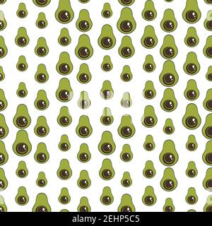 Seamless pattern with green avocado. Food background. Autumn and summer illustration with colorful cute fruits. Eco concept. Vector print for Stock Vector