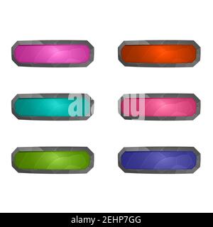 Gaming elements isolated on white background. Design for computer game. Symbols and icons. Collection squared buttons play for games and app. Colorful Stock Vector