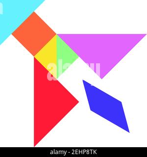 Color tangram in rocket or missile shape on whtie background (Vector) Stock Vector