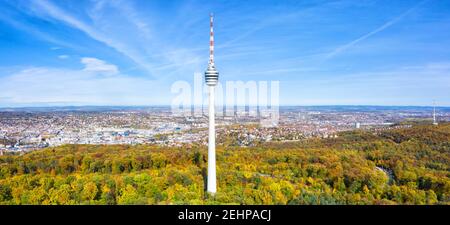 Stuttgart tv tower skyline aerial photo panoramic view town architecture travel copyspace copy space traveling