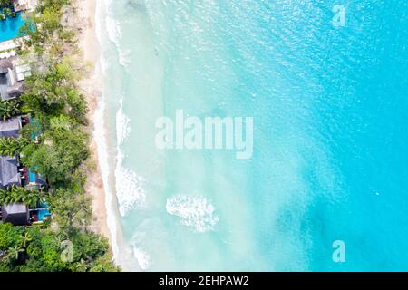 Seychelles beach Mahé Mahe island sea copyspace vacation drone view aerial photo image Stock Photo