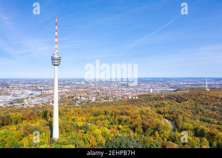 Stuttgart tv tower skyline aerial photo view town architecture travel copyspace copy space traveling Stock Photo