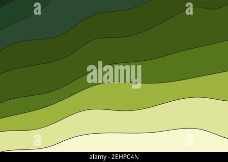 Colorful waves background. Abstract striped illustration. Kids line pattern with green horizontal curves. Template design for web page, textures, card Stock Vector