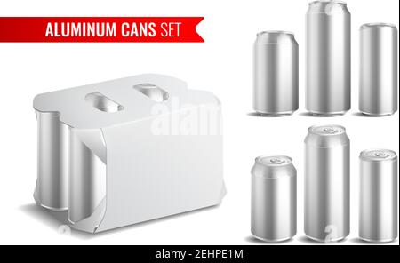 Realistic isolated aluminum cans icon set with cans used for drinking soda vector illustration Stock Vector