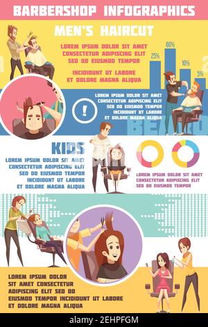 Barbershop infographic set with men lady and kids haircut symbols flat vector illustration Stock Vector
