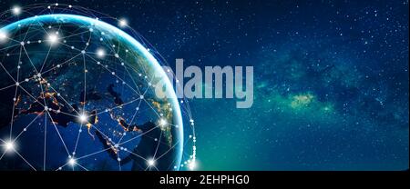 Global Social Network and Business Connection Concept. Future of the internet and technology. Milky way Background. Elements furnished by NASA. Copy s Stock Photo