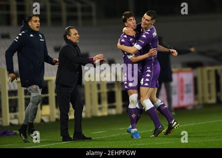 Nikola Milenkovic of Acf Fiorentina and Federico Chiesa of Juventus during  the Italian serie A, football match between Juventus Fc and Acf Fiorentina  on 12 February 2023 at Allianz Stadium, Turin, Italy. Photo Ndrerim Kaceli  - SuperStock