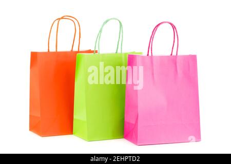 Colorful paper shopping bags isolated on white background. Stock Photo