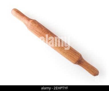 Wooden rolling pin isolated on white background Stock Photo