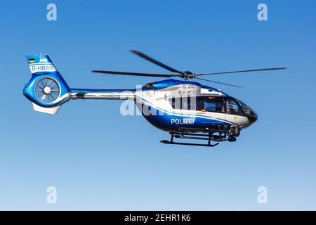 Stuttgart, Germany - January 15, 2021: Polizei Police Helicopter Airbus Helicopters H145 at Stuttgart Airport (STR) in Germany. Stock Photo